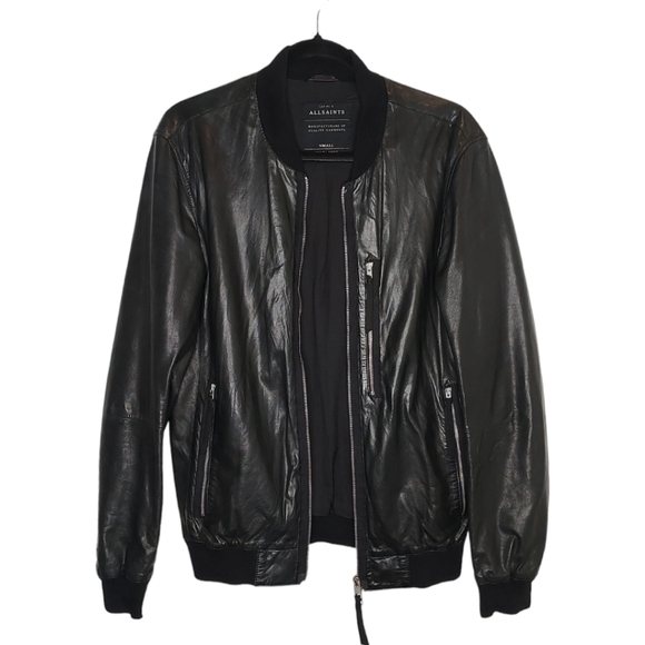 All Saints Kino Black Leather Bomber Punk Racer Rare - Picture 1 of 16